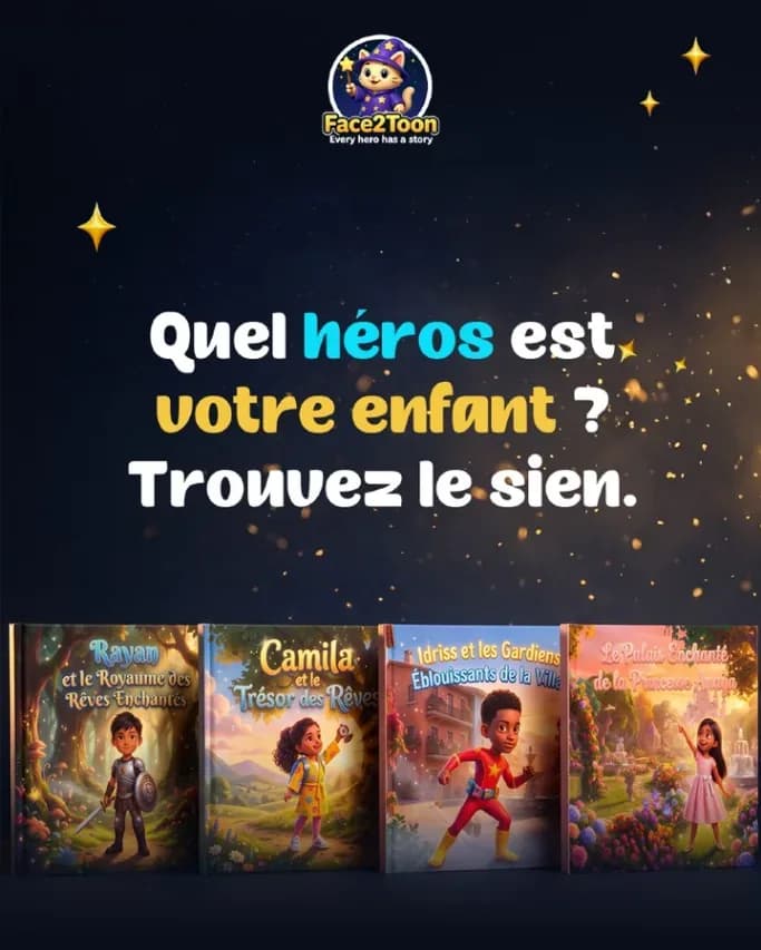 Quatre livres Face2Toon aux héros différents : quel héros est votre enfant ?