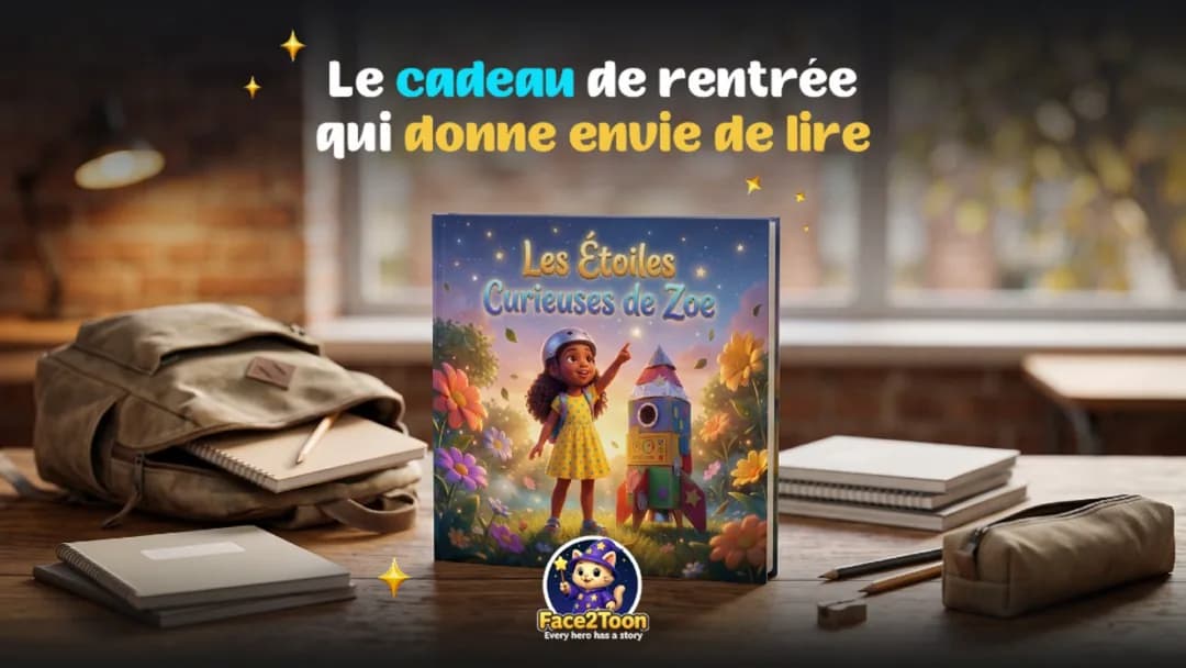 Le livre « Les Étoiles Curieuses de Zoe » sur un bureau d'écolier : le cadeau de rentrée qui donne envie de lire